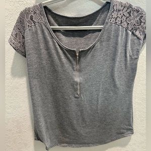 Gray Top with Lace Shoulder detail